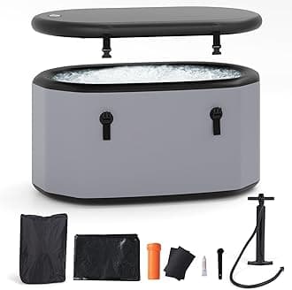 GYMAX Cold Plunge Tub, XL 129 Gal Oval Ice Bath Tub with Lid, Backpack, Pump & Floor Mat, Portable Inflatable Ice Bath for Cold Water Therapy, Ice Tubs for Cold Plunge Indoor Outdoor Home Gym (Grey)