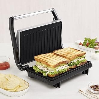 800W Prime Grill Sandwich Maker | Can Make 2 Large Sandwich | Made in India, BIS Approved | Nonstick Coated Plates, Even Grilling | Cool Touch Handle | Indicator Light | 2 Years Warranty