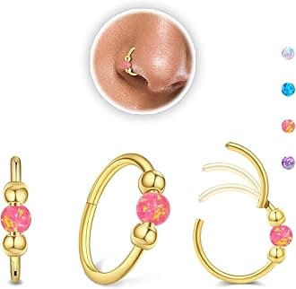 LEMIURRA 2PCS 18g Opal Nose Rings for Women Nose Hoops 8mm/10mm 316L Surgical Steel Nose Rings Piercing Jewelry Can Be Used as a Nose Ring, Septum Ring, and Cartilage Earring