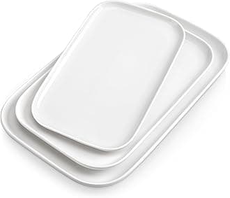 vancasso Stern Serving Platters Set of 3, 11/13/ 15 Inches Rectangular Ceramic Serving Plates, White Serving Trays for Entertaining, VC-STERN-WT-3LP