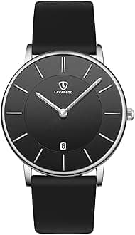 L LAVAREDO Watch for Men, Extremely Thin Mens Watches Minimalist Analog Men's Leather Wrist Watches with Time/Date, Birthday Gift for Men Boyfriend