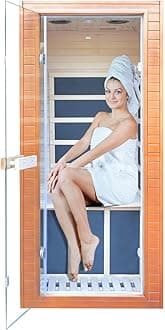 Home Sauna Far Infrared Mini Low-EMF Single Indoor Wooden Canadian Hemlock Sauna,1200W Dry Saunas for Home, with Bluetooth Player,Digital Controller,Oxygen Bar,Tempered Glass（ 27.16x32.28x59 Inch）