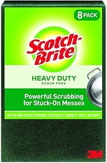 Heavy Duty Scouring Pad, Dish Scrubber for Kitchen + Outdoor, 8 Scrub Pads for Uncoated Pots and Pans, Cast Iron Cooktops, Grill Grates, Oven Racks, & BBQ, Durable, Long-Lasting