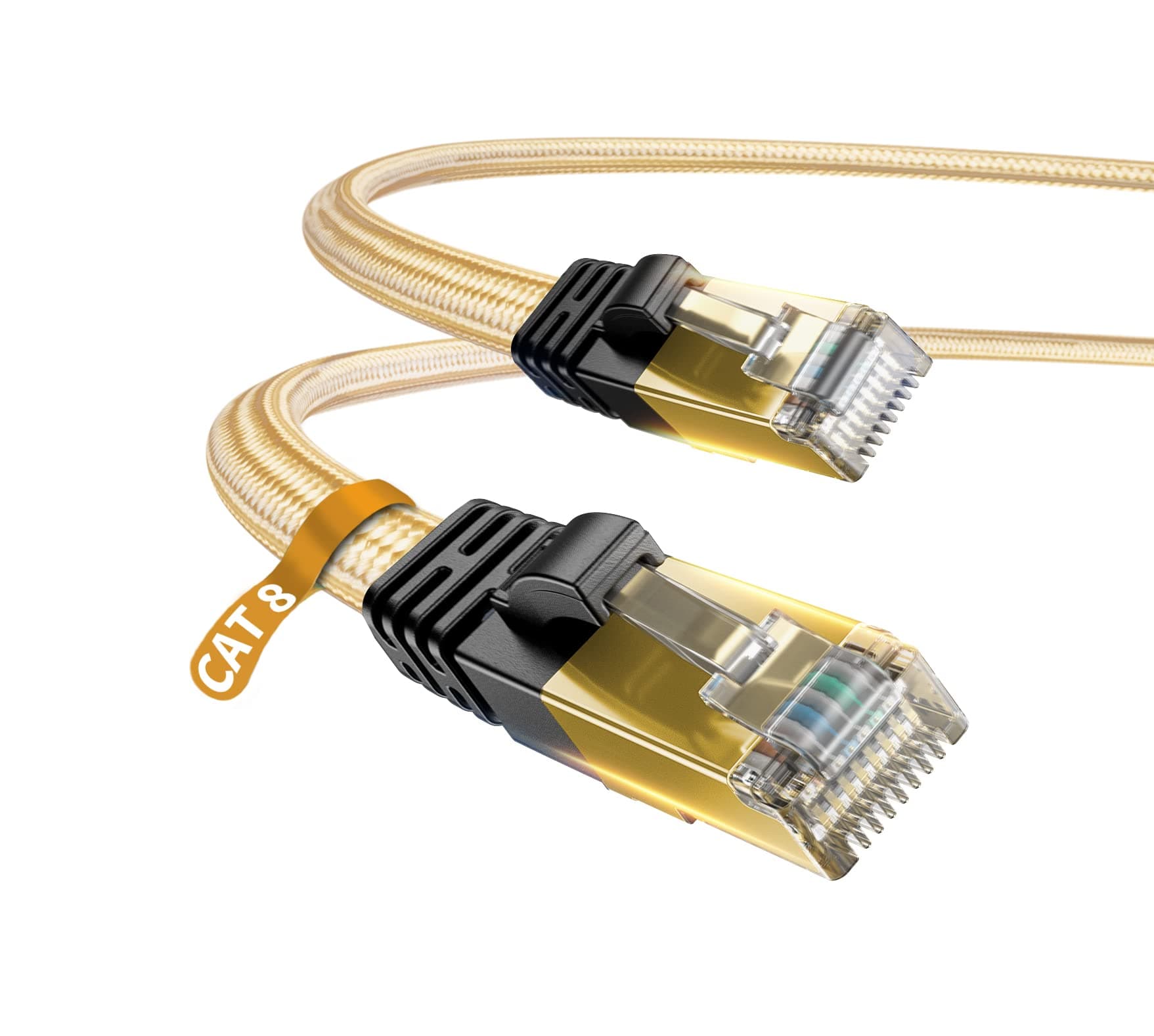 Cat 8 Ethernet Cable - Nylon 100ft High Speed Professional Gold Plated Plug STP Wires - CAT 8 RJ45 Ethernet Cable 3ft, 50ft, 66ft