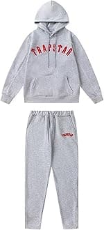 Embroidered Trapstar Tracksuit for Men and Women, Unisex Trapstar Shooters Suit, 2 Piece Sports Jogging Set Autumn Winter, Fleece Hooded Sweatshirt and Pants (Color : 8838 gray, Size : X-Large