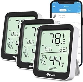 Govee Indoor Hygrometer Thermometer 3 Pack, Bluetooth Humidity Temperature Gauge with Large LCD Display, Notification Alert with Max Min Records, 2 Years Data Storage Export for Room Greenhouse, Black