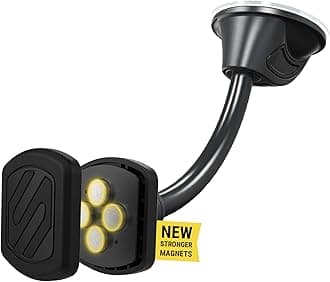 Scosche MXWDL Magnetic Cell Phone Car Mount, Suction Cup Phone Holder for Car Dashboard/Windshield with Extra Strong Magnet and Thick Metal Plate Compatible with iPhone, Samsung, and All Devices