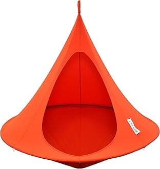 Double Cacoon Hanging Chair - Color Bonfire Red- Weight Capacity 450lbs - Outdoor and Indoor Use - Hanging Kit Included - Aluminum Ring for Durability