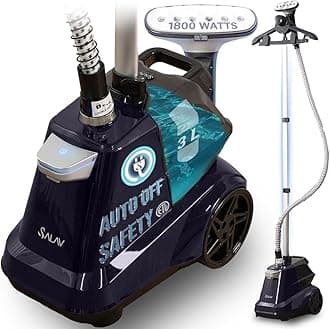 SALAV® Heavy Duty Smart Auto Shut-off Commercial Full-Size Garment Steamer, Beeping Alert when Water Runs out, Foot Pedal Control, XL 3L (101.5 oz) Tank, 1800 watts, 90+min of Continuous Steam, Navy