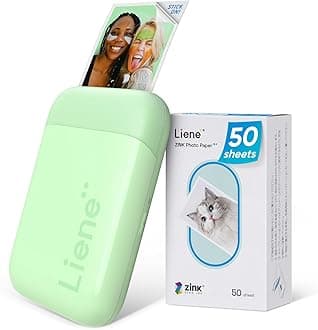 Photo Printer, 2x3” Mini Portable Instant Photo Printer Bundle w/ 50 Zink Adhesive Paper, Bluetooth 5.0, Compatible w/iOS & Android, Small Color Mono Picture Printer for iPhone, Smartphone Green