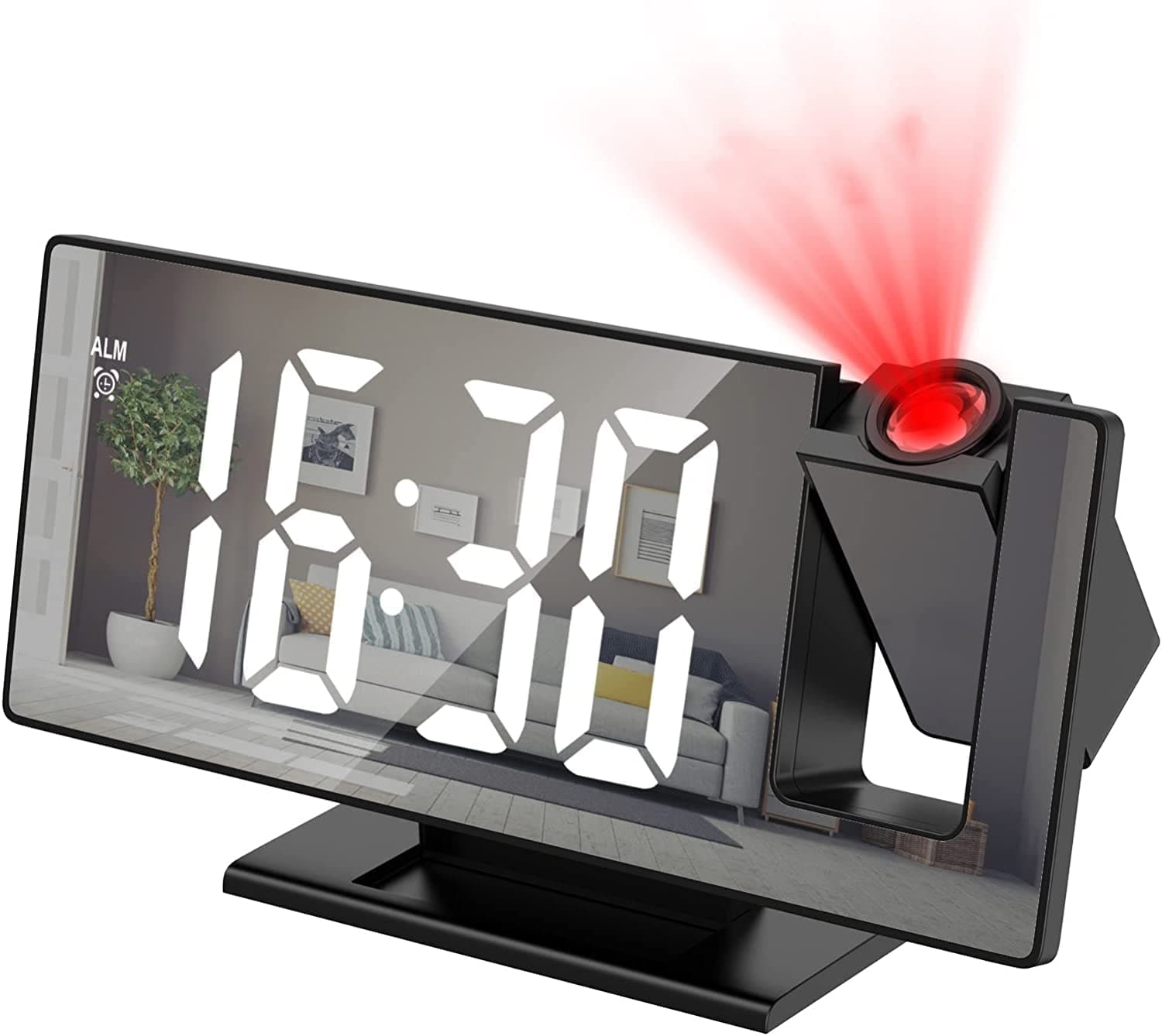 Projection Alarm Clock, 4-Level Dimmer, 7.8" Large Screen, Snooze Function, 12/24H, USB Charging Port, Temperature Display, Ceiling Digital Alarm Clock with 180° Projector for Home, Desktop