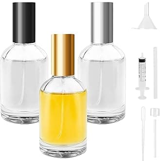 3PCS 30ml Perfume Atomisers Refillable, Round Travel Perfume Glass Spray Bottle, Refillable Spray Perfume Bottles Fine Mist Cosmetic with Dispensing Tools for Daily Business Trips