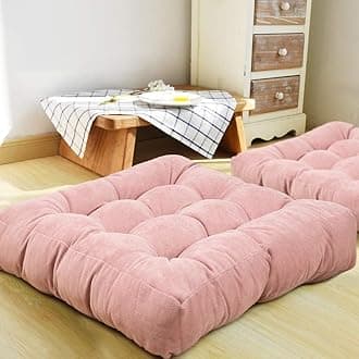 HIGOGOGO Square Meditation Pillow, Large Floor Pillow Solid Thick Tufted Seat Cushion for Balcony Bedroom Tatami Living Room, Pink, 22x22 Inch