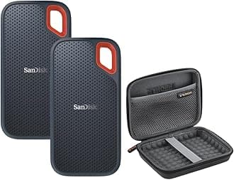 SanDisk Extreme Portable 500GB USB 3.2 Gen 2 Type-C External SSD V2, Black, 2-Pack with HD-1 Drive Case
