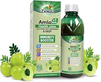 Zandu Amla + 5 Herbs Health Juice | Ayurvedic Immunity Booster | Powerful Antioxidant | Good for Bones and Hair |No Added Sugar (1000ml)