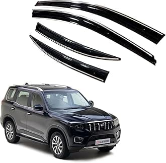 Premium Chromeline & Silverline Unbreakable Car Rear Window Wind Deflectors & Side Door Visor Rain Guard Compatible with (Mahindra Scorpio N (2022 Onwards))