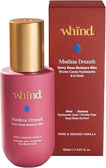 whind Medina Drench Dewy Rose Moisture Body Mist – Lightweight Hydrating Spray with Hyaluronic Acid, Glycerin & Aloe Vera for up to 72 Hours of Moisture with a Rose Scent – 150ml