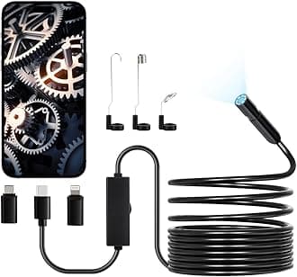 VEVOR Endoscope Camera with Light, 1920P HD Borescope for Android & iOS, 8 LED Lights Inspection Camera with 16.4FT Semi-Rigid Cable, 2X Zoom, IP67 Waterproof Snake Scope Camera for Auto, Plumbing