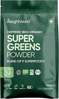 Organic Super Greens Powder - Soil Association Certified - Only Nutrient-Rich Superfoods Like Maca, Guarana & Chlorella - Vegan-Friendly, Soy-Free & Gluten-Free Greens and Superfood Powder Supplement