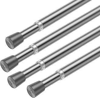 AIZESI Spring Tension Rods Adjustable Tension Curtain Rod Small Tension Rod No Drilling Expandable Spring Loaded Curtain Tension Rod（Silver,26" to 39"-4Pcs)