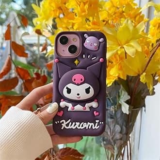 COVERLY for iPhone 14 3D Cartoon Kuromi Kitty Case,Full Protective Sanrio Sonix Hello Kitty Pop Push Back Case with Holder Cute Soft Silicone Slim Fashion Fun Aesthetic Cover for Apple iPhone 14