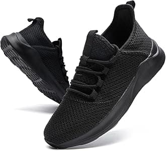 Mens Sports Shoes - Running, Walking & Fitness - Non-Slip, Durable Tennis & Outdoor Casual Shoes - Lightweight, Comfortable Black UK 6