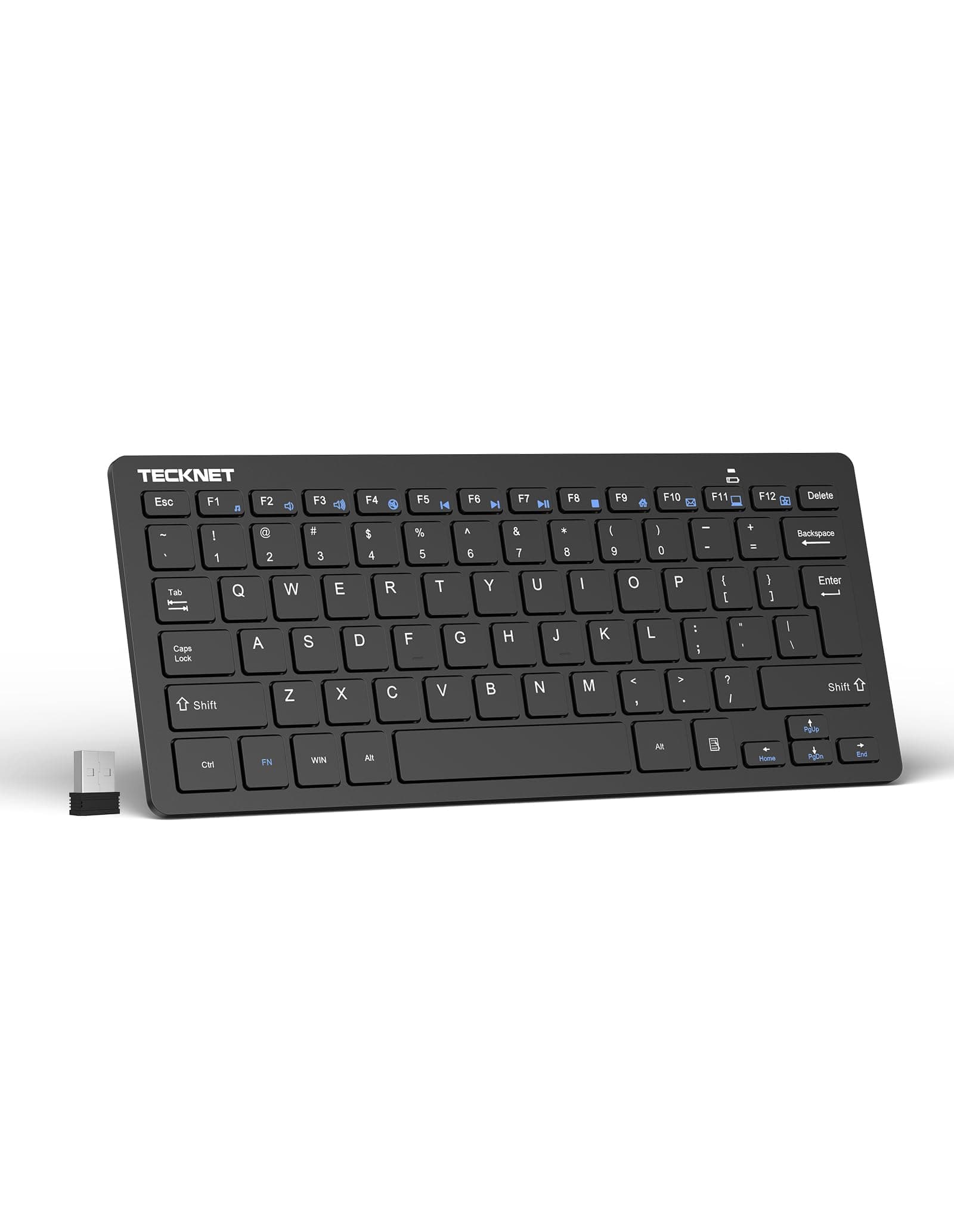 TECKNET 2.4G Wireless Keyboard - Mini Compact Keyboard with Media Hotkeys, 12-Month Battery Life, Compatible with PC, Desktop, Laptop, Smart TV - Black