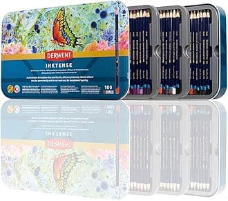 Inktense Pencils Art Set, 100 Permanent Watercolour Pencils Set in Tin, Premium Coloured Pencils for Adults, Water-Soluble Indelible Pencil Collection, 4mm Core, Professional Quality (2306130)