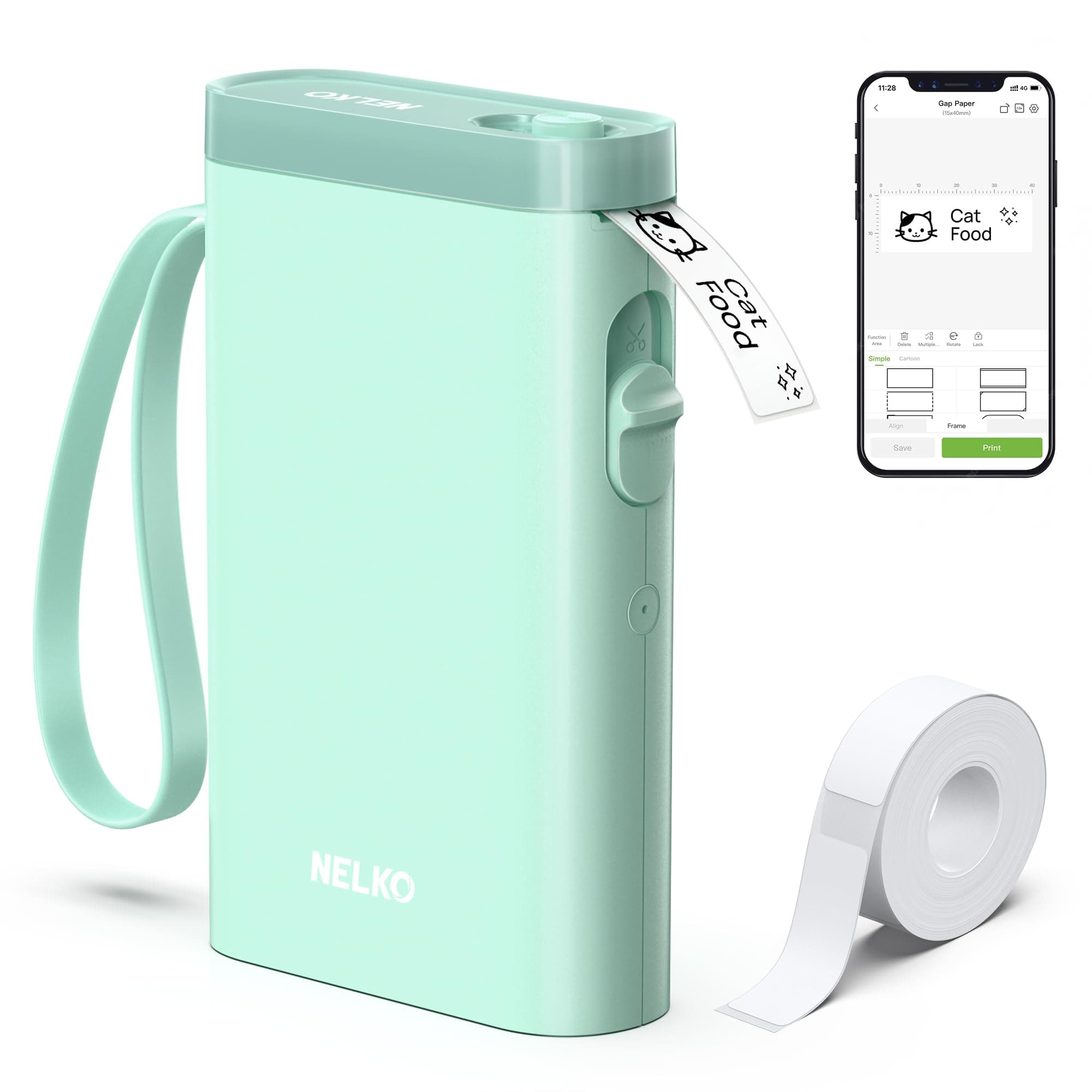 Nelko Label Maker Machine with Tape, P21 Bluetooth Label Printer, Wireless Mini Label Makers with Multiple Templates for Organizing Office Home, Green