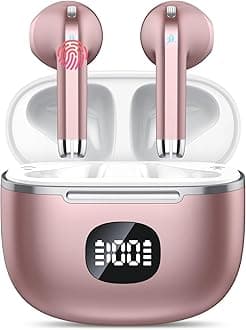 TIMU Wireless Earbuds, Bluetooth Headphones 5.3, 50H Playtime LED Display Deep Bass Ear Buds with 4 ENC Noise Cancelling Mic, IP7 Waterproof in-Ear Earphones for Phone Tablet Laptop Sports（Rose Gold）