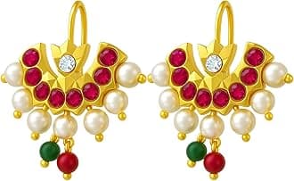 VAMA Gold Finish Half Moon Chand Shape Traditional Press Bugadi Clip On Earrings For Women