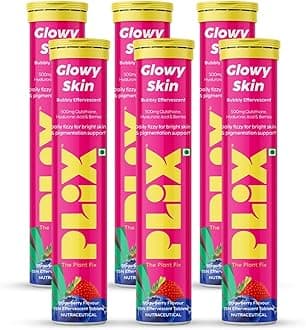 Glutathione Effervescent Tablets for Clear, Glowing & Youthful Skin | 500mg Glutathione, Vit E & Hyaluronic Acid | No Maltodextrin, No Sugar | Pack of 6 (90 tabs) | Strawberry