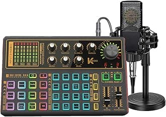 sktome Podcast Equipment Bundle, K300 Sound Card with Podcast Microphone, Audio Interface for Music Recording Karaoke Singing Broadcast (AM200-K300S2)