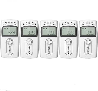 Elitech Temperature Data Logger, RC-4 16000 Readings USB Recorder with Double Sensors LCD Display Buzzer Alarm (5PCS)