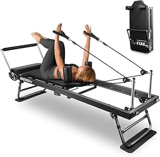 ONETWOFIT Pilates Reformer, Foldable Pilates Machine & Equipment for Home Gym Workout Suitable for Advanced and Beginners Max 440LBS Gray