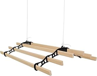 Clothes Airer Ceiling Pulley 6 Lath 0.9m Black Maid Traditional Mounted Clothing Dryer Victorian Clothes Horse Laundry Drying Rack Extendable Cast Iron Varnished Pine Kitchen Utility FREE Fixing Kit