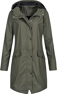 Womens Raincoats Waterproof with Hood Plus Size Solid Long Coat Loose Drawstring Full-Zip Hooded Raincoat with Pockets Windproof Sun Protection Outerwear Fashion Outdoor Clothing
