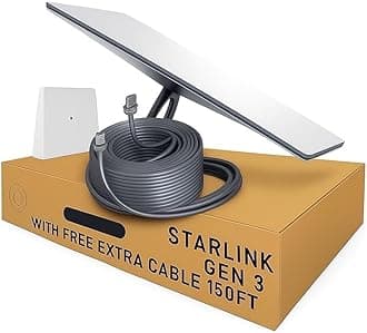 Starlink Gen 3 Standard Kit – Satellite Dish with Wi-Fi 6 Router – High-Speed, Low-Latency Internet +Extra 150FT Cable – High-Speed, Low-Latency Internet for Rural and Remote Homes