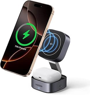 UGREEN 15W MagFlow for MagSafe Charger Qi2 Certified, 2-in-1 Wireless Charger, Foldable Wireless Charger Station Compatible with iPhone Air/17/16/15/14/13/12 Series, AirPods 4/3/2/Pro 3/2