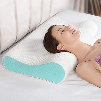 Memory Foam Pillow, Contour Cervical Orthopedic Memory Foam Pillows Supports Neck Pain and Shoulder Pain for Sleeping, Ergonomic Cervical Pillow Neck Support Pillow for Side Back (Sado Sky Blue)