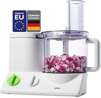 Braun 12 Cup Food Processor, Ultra Quiet and Powerful Motor, Includes 9 Attachments, Blades, Chopper, Citrus Juicer | Made in Europe With German Engineering