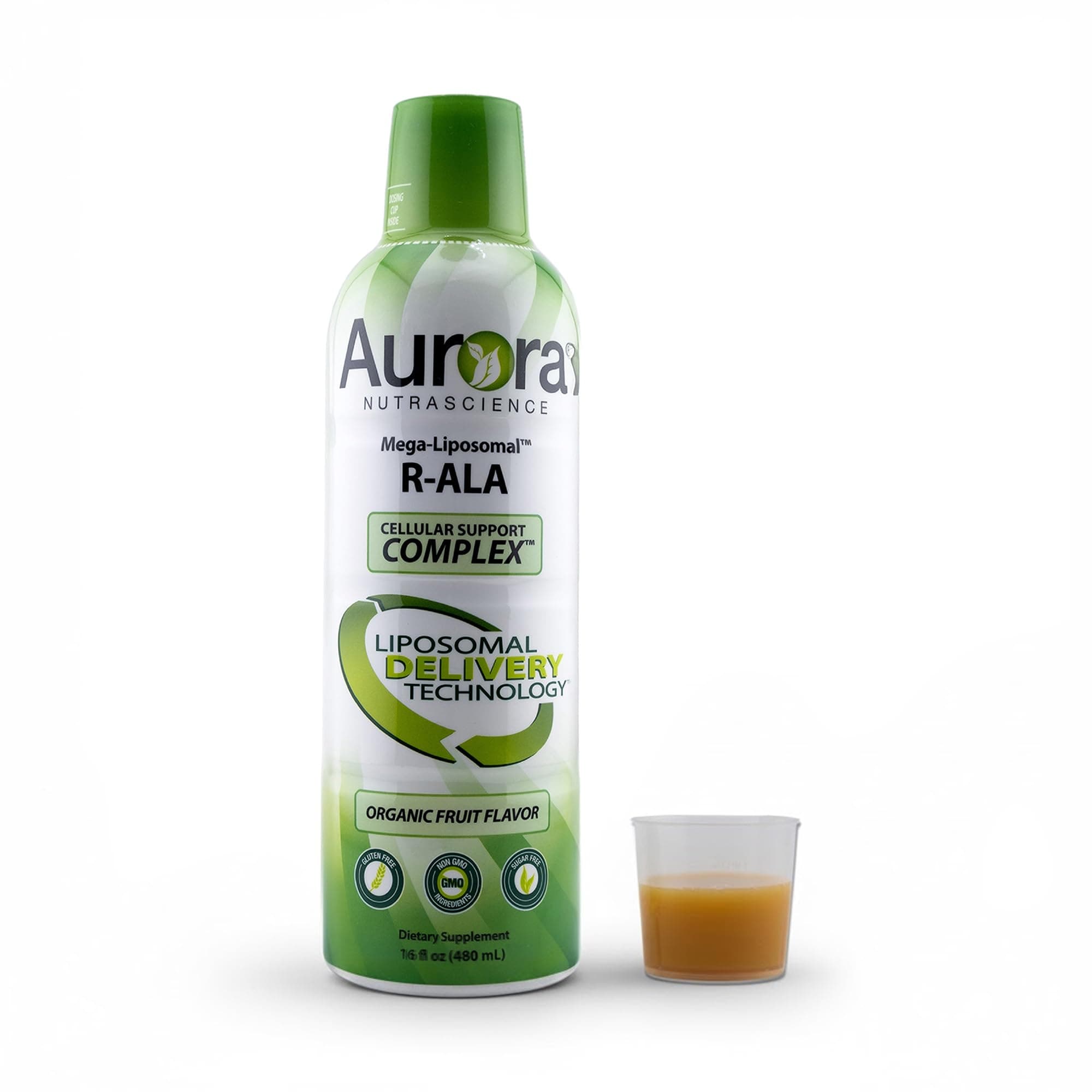 Vida Lifescience Aurora Nutrascience, Mega-Liposomal R-Alpha Lipoic Acid, Organic Fruit Flavor, 750 mg, 16 fl oz (480 ml)