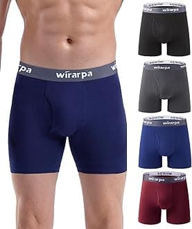 wirarpa Men's Boxer Briefs Cotton Stretch Underwear Open Fly Tagless Underpants Regular Leg 4 PackPack