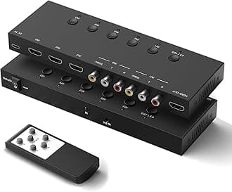 5In to 1Out HDMI/AV Switch (2 AV Input+3 HDMI 2.0 Inputs) RCA to HDMI Converter for PS1/2/3/4/5, N64, SNES, Switch, DVD, Roku etc.