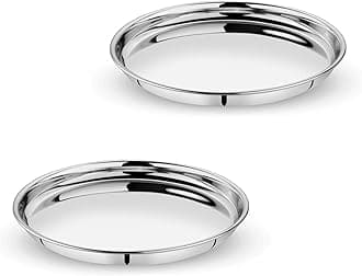 EMBASSY Stainless Steel Dinner Plate/Khumcha/Thali | Size 12 | Diameter 26.5 cm | Pack of 2 | Perfect for Everyday Use, Catering, & Home Dining | Stackable | Mirror Finish
