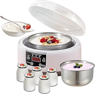 Yogurt Maker Machine 36 Hours with Temperature Control and Timer, 1.2L Yogurt Machine with Lcd Display, Multifunctional Yogurt Maker Stainless Steel Design for Home Use (yogurt machine+5 cups)