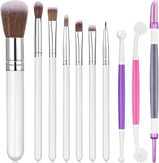 Patelai 10 Pcs Food Safe Paint Brushes Fondant Tools for Cake Baking Chocolate Sugar Cookie Decoration Cake Brushes for Luster Dust Pastry Decorating Supplies with Fondant and Gum Paste Tool(White)