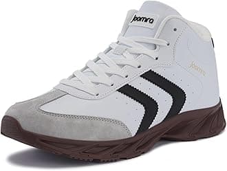 Joomra Mens High Top Shoes Size 8.5 Young Man Hi Mid Walking Athletic Gym Sneakers Basketball Skate Fitness Footwear White Grey 42