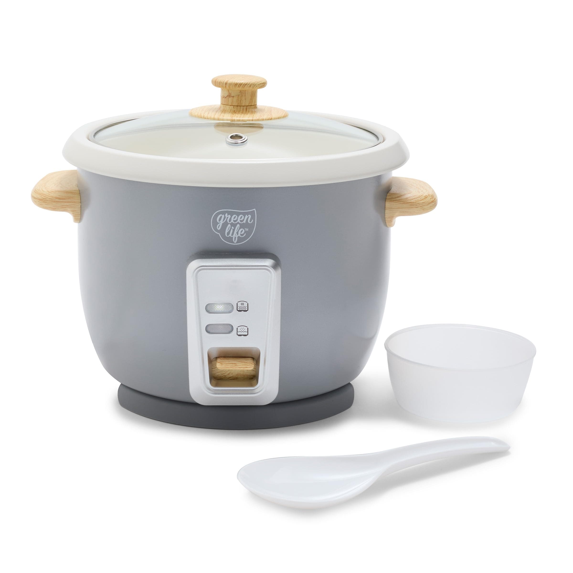 Steamer for 6 Cup Rice Pot, Removable Non-Stick Ceramic Pot without PFAS, Automatic Presets, Wood Pressure Handle, Keep Warm Function, Design of a