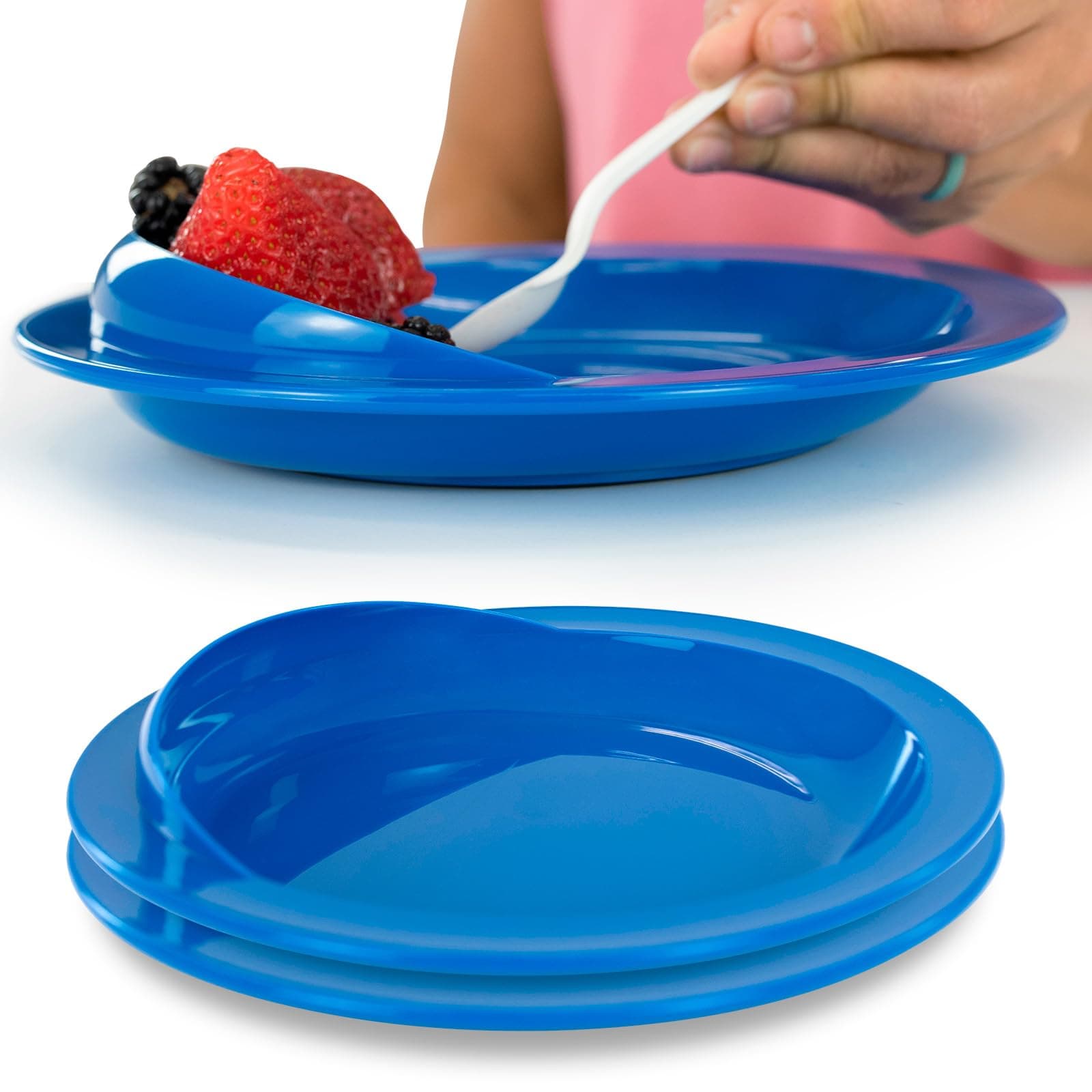 Spill-Proof Scoop Plate, 9" (2 Pack) - Dish with Wall for Disabled, Handicapped, Elderly Adults with Special Needs from Parkinsons, Dementia, Stroke, Tremors with - Non Skid Padded Bottom